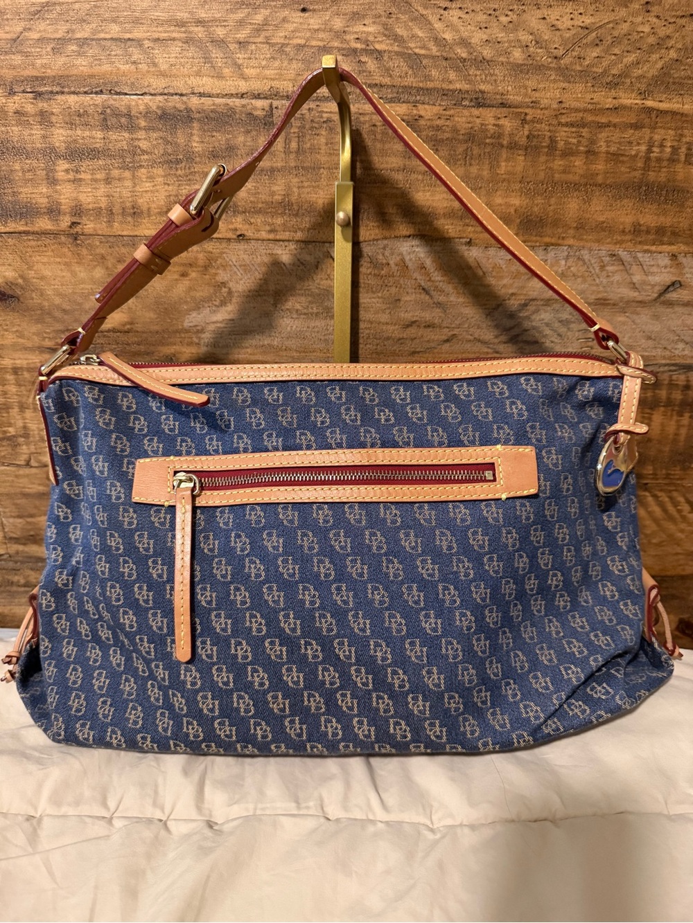 Dooney & Bourke Blue Denim Logo Brocade Shoulder Bag • Y2K Vintage